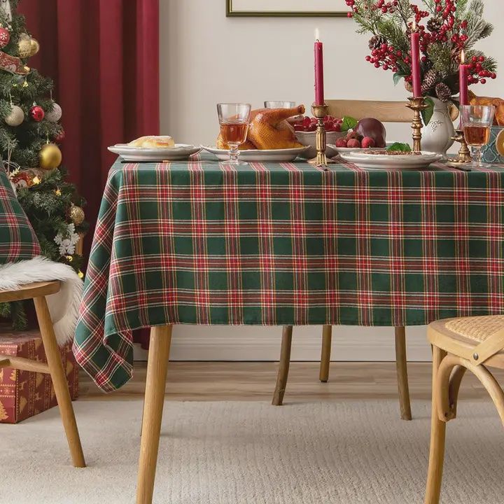 Classic Red and Green Tartan Festive Tablecloth