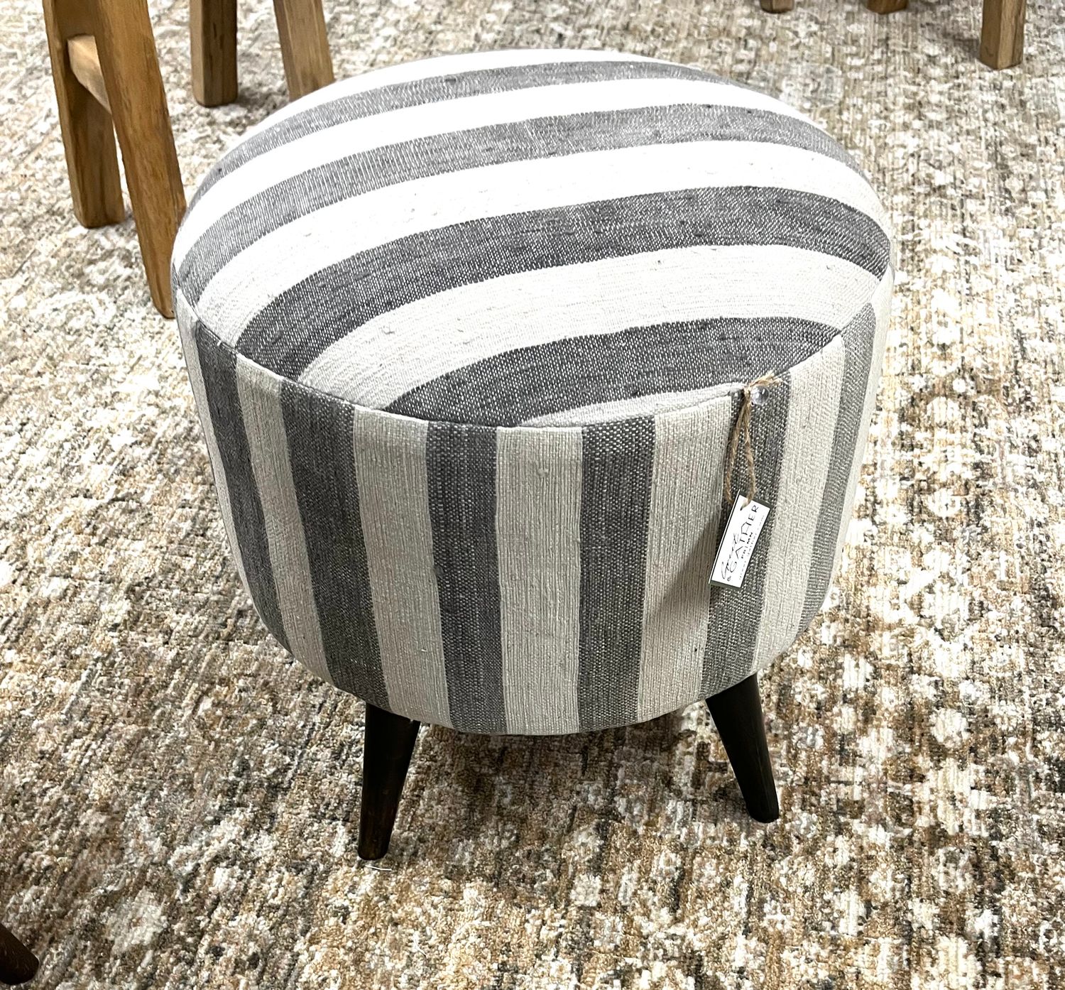 Round Ottoman, Color: Stripe Grey