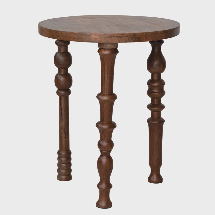 Wood Side Table w/ Turned Legs, Walnut Finish