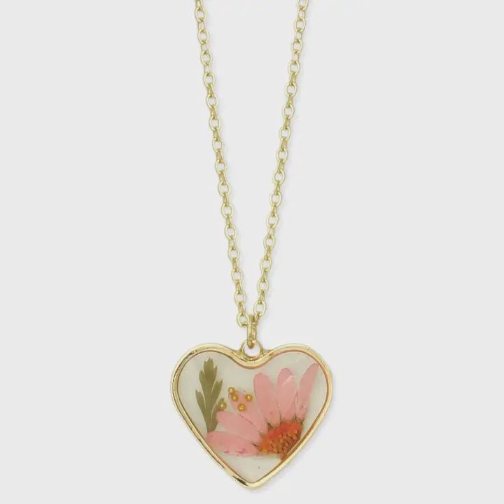 Cottage Floral Heart Dried Flower Necklace
