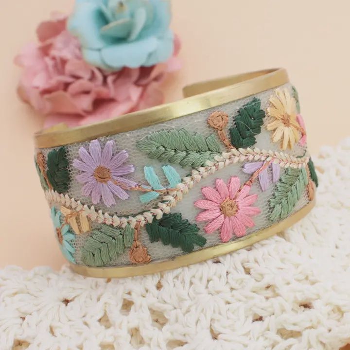 Floral Embroidered Cuff Bracelet
