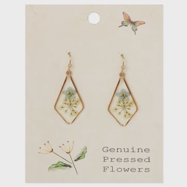 Blue Dried Flower Gold Diamond Earrings