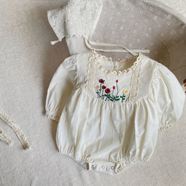 Embroidered Pattern Long Sleeve Bodysuit with Hat