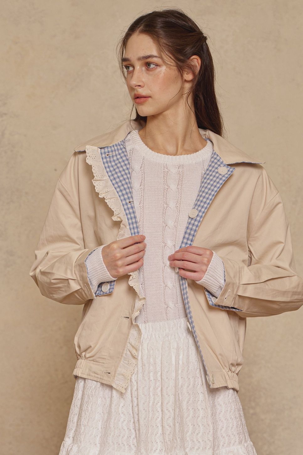 Reversible Gingham Ruffle Jacket
