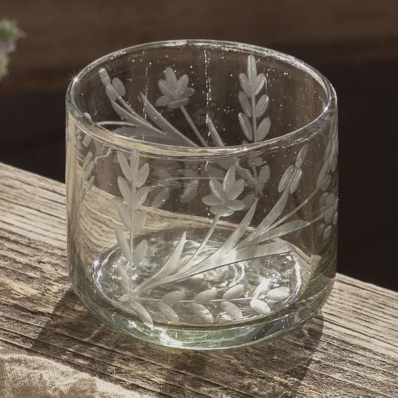 Hand-Etched Blown Short Glass