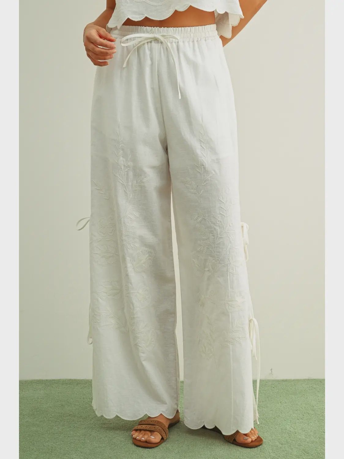 Embrodiery with Tie On the Side Pants