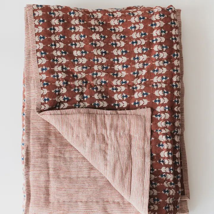 King Blossom Block Print Quilt