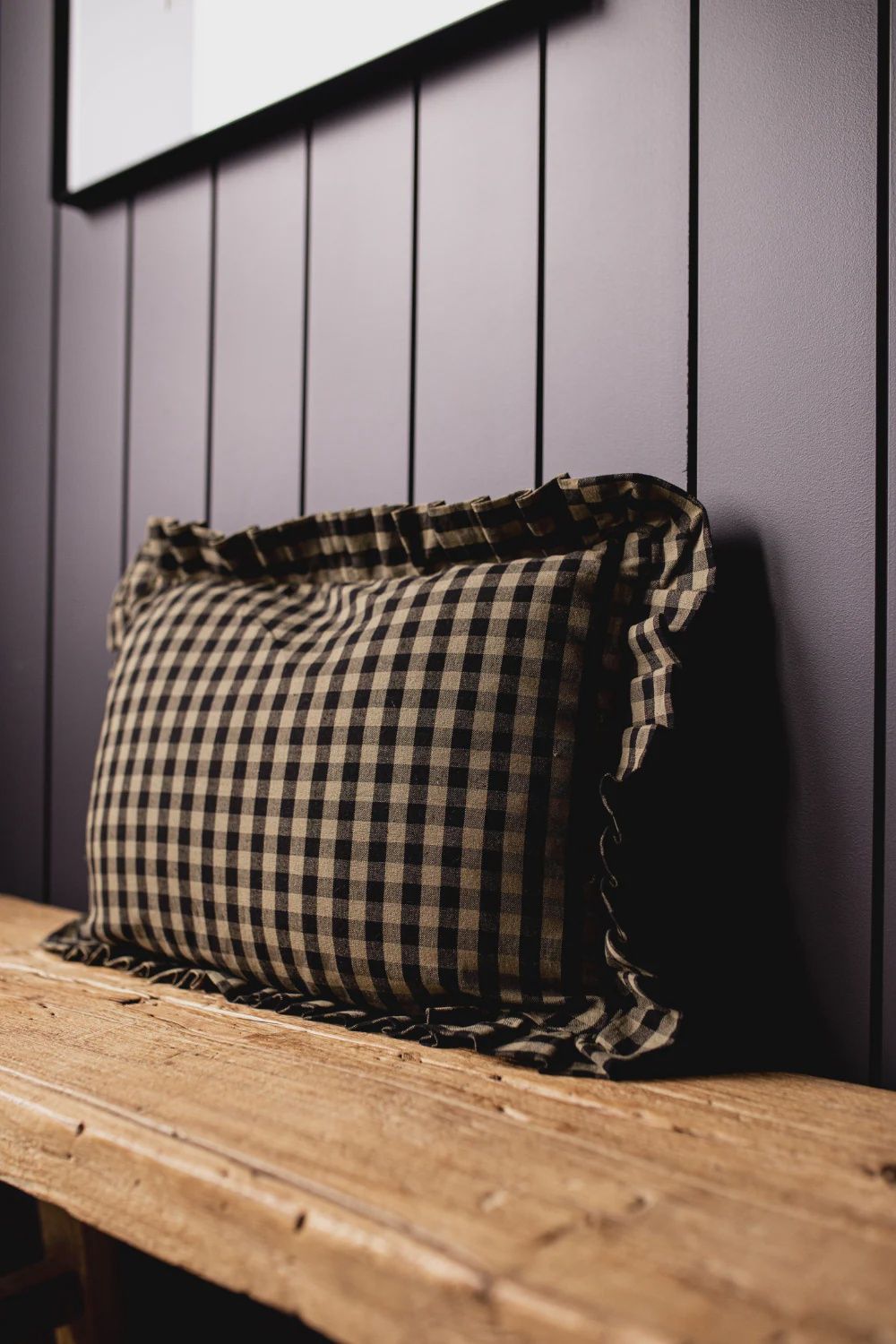 Ruffle Lumbar Pillow, Color: Green Checker