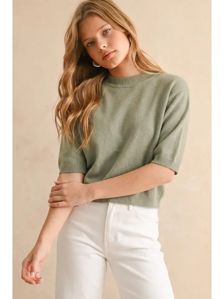 Short Sleeve Sweater Top Green