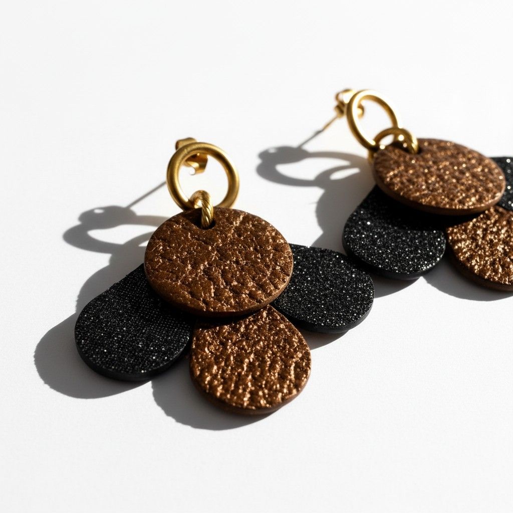 Boucles en cuir fleur bronze et kaki