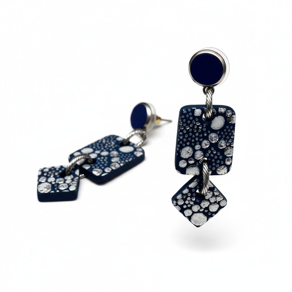 Boucles en cuir asymétrique bleu et argenté