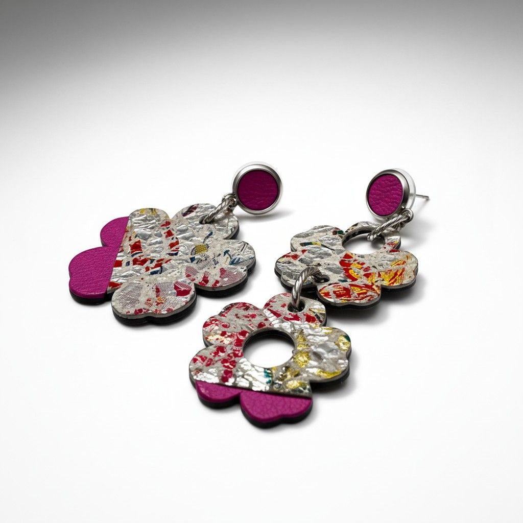 Boucles asymétrique fleur rose à motif