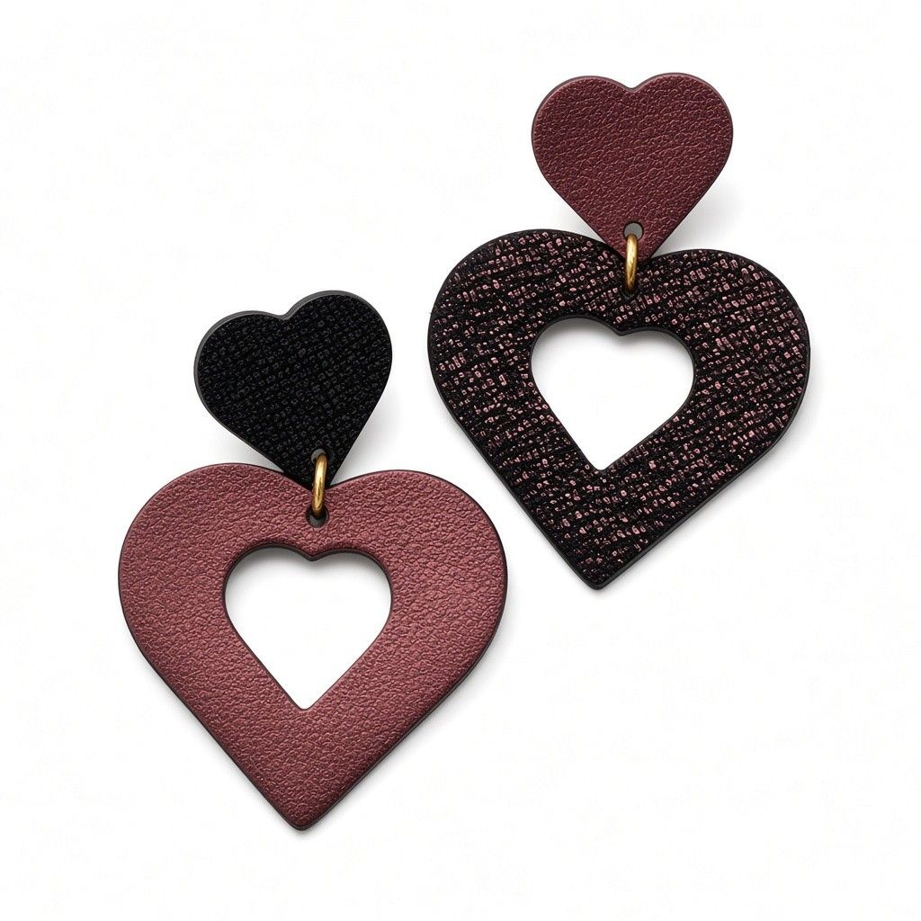 Boucles asymétrique cœur vieux rose et bronze