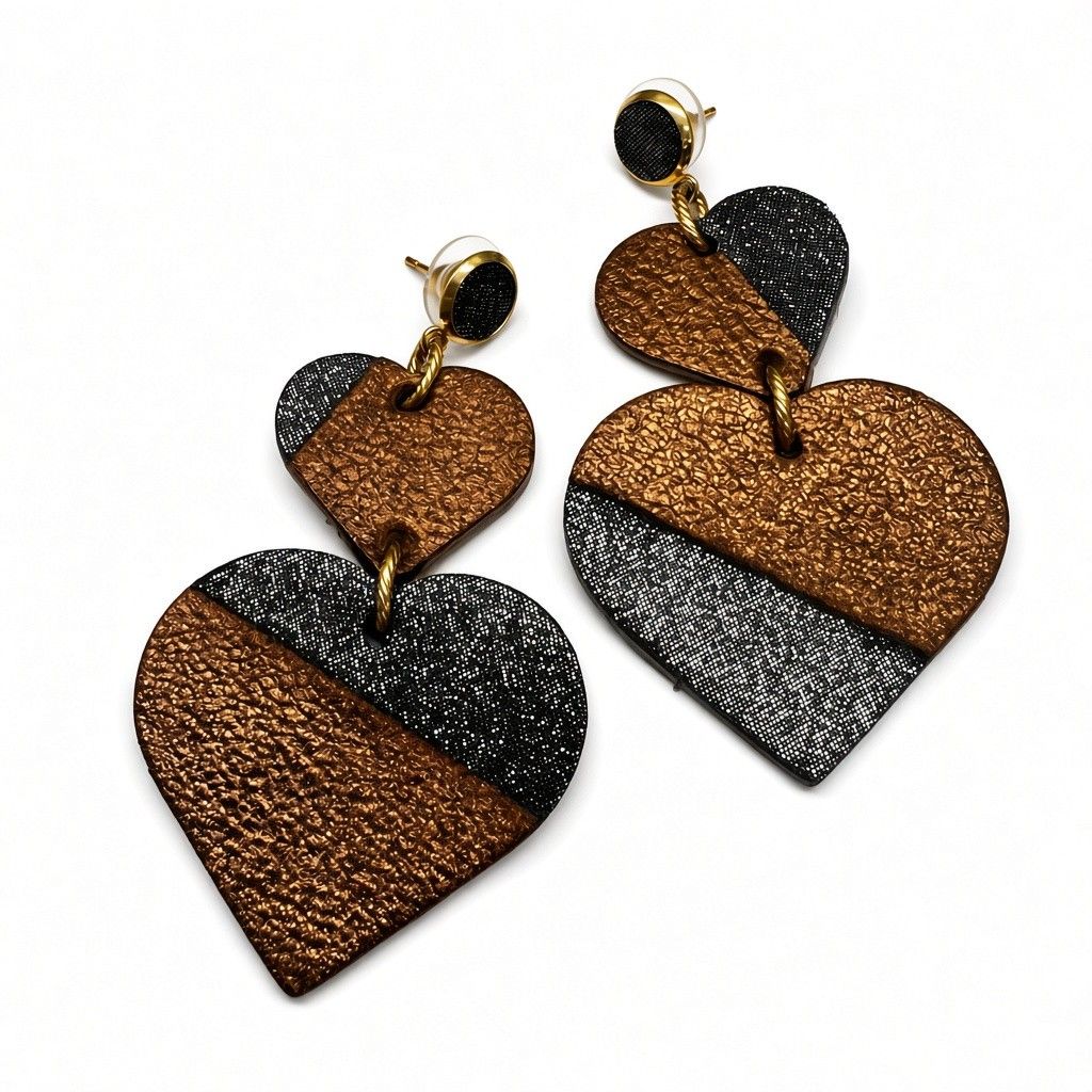 Boucles asymétrique cœur bronze et kaki