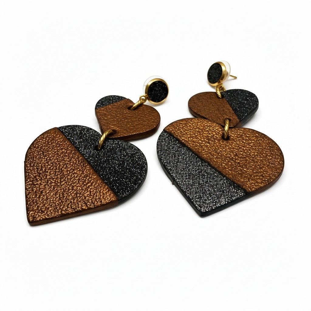 Boucles asymétrique cœur bronze et kaki