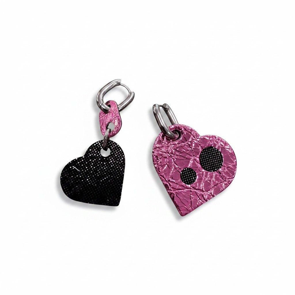 Boucles asymétrique cœur rose et noir