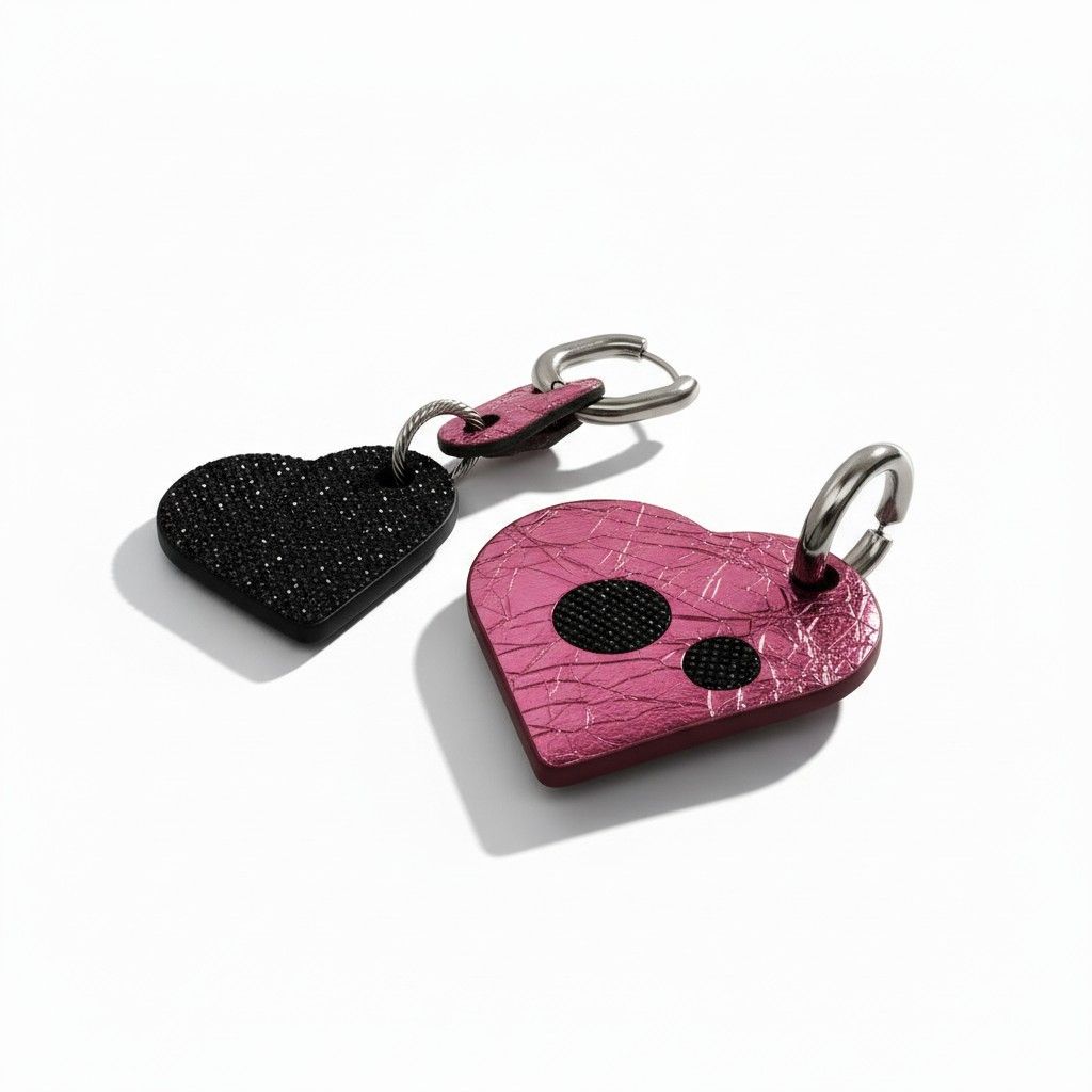 Boucles asymétrique cœur rose et noir