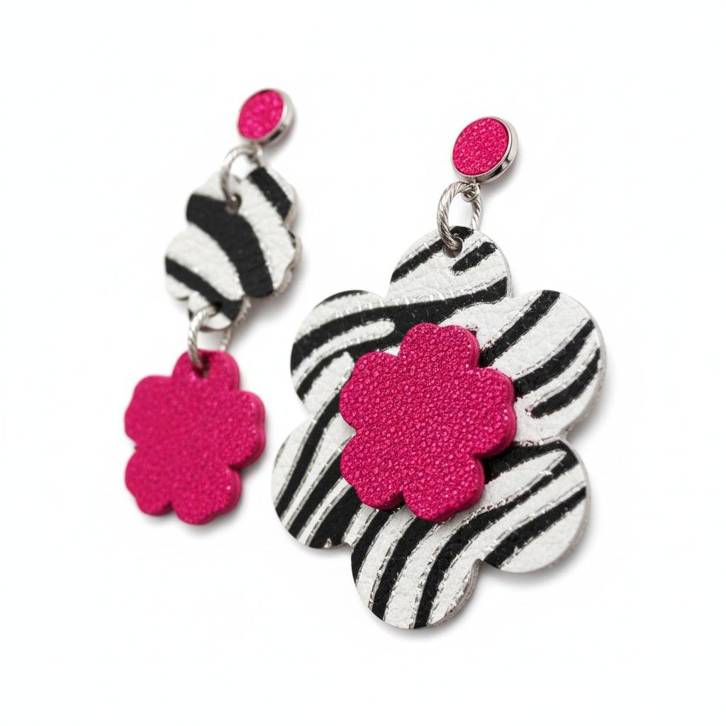 Boucles asymétrique fleur zébré et rose