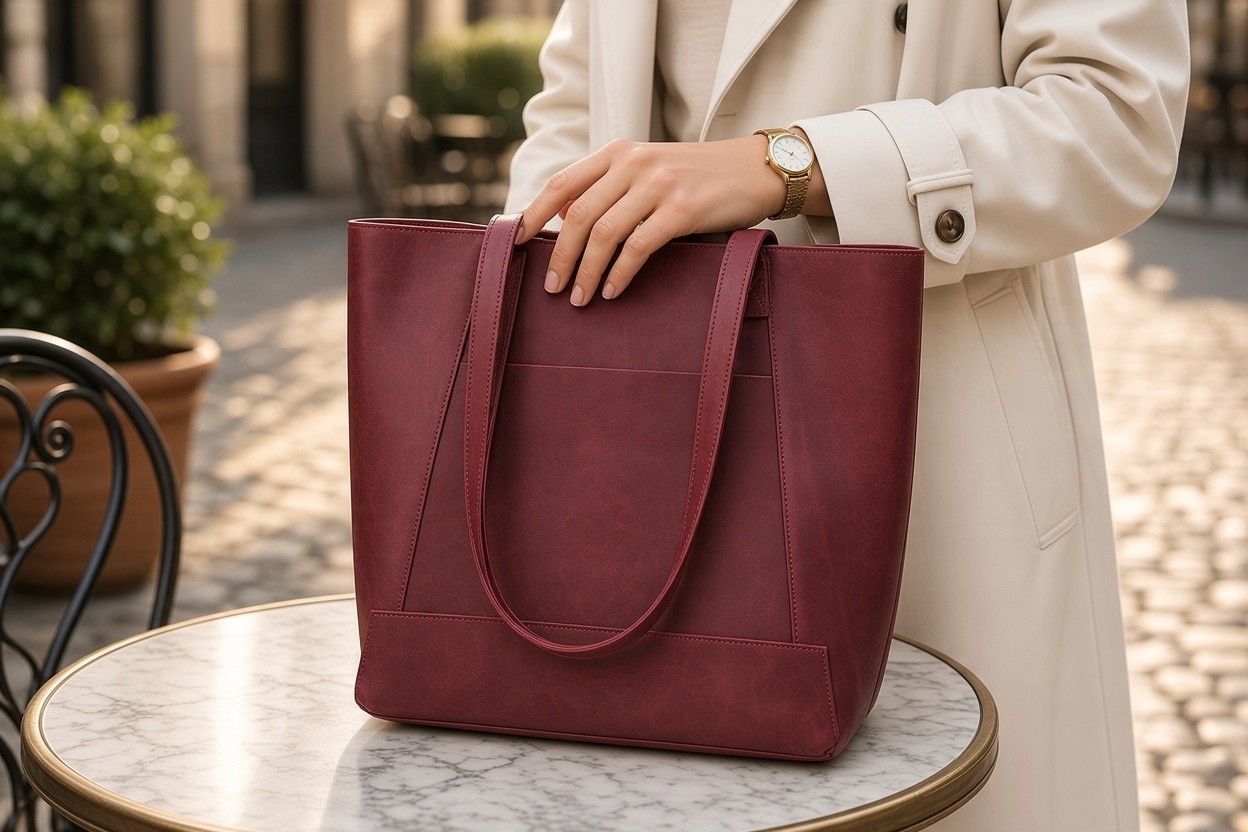 Sac cabas cuir bordeaux
