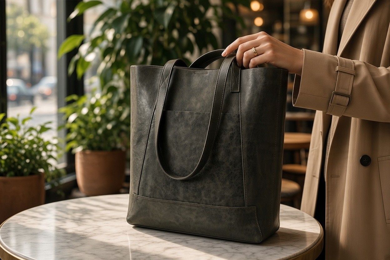 Sac cabas cuir kaki