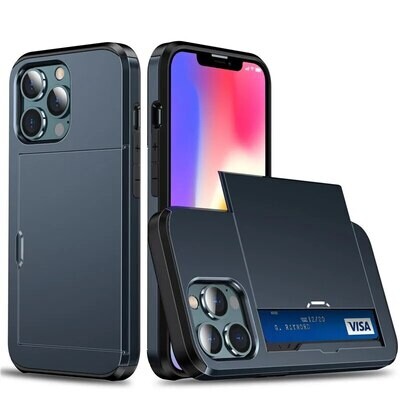 Armor Slide Card Slot Phone Case For iPhone 12 14 Pro Max XR XS Max X 15 Plus 12 11 Pro 11 13 Pro Max Shockproof Card Bag Cover