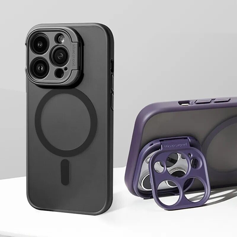 Luxury Magnetic Stand Bracket Matte Phone Case For iPhone 14 13 15 Pro Max Cellphone Cover Magsafe Wireless Charging Funda Coque