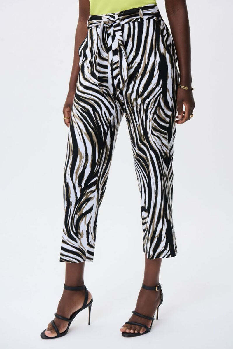 Joseph Ribkoff Zebra Print Belted Pull On Cropped Pants