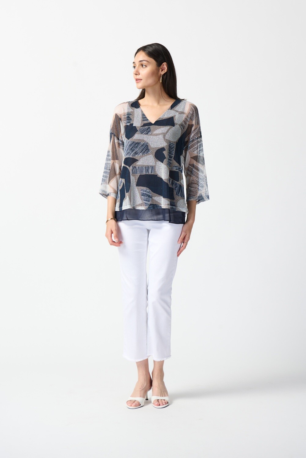 Joseph Ribkoff Mesh Abstract Print Layered Top