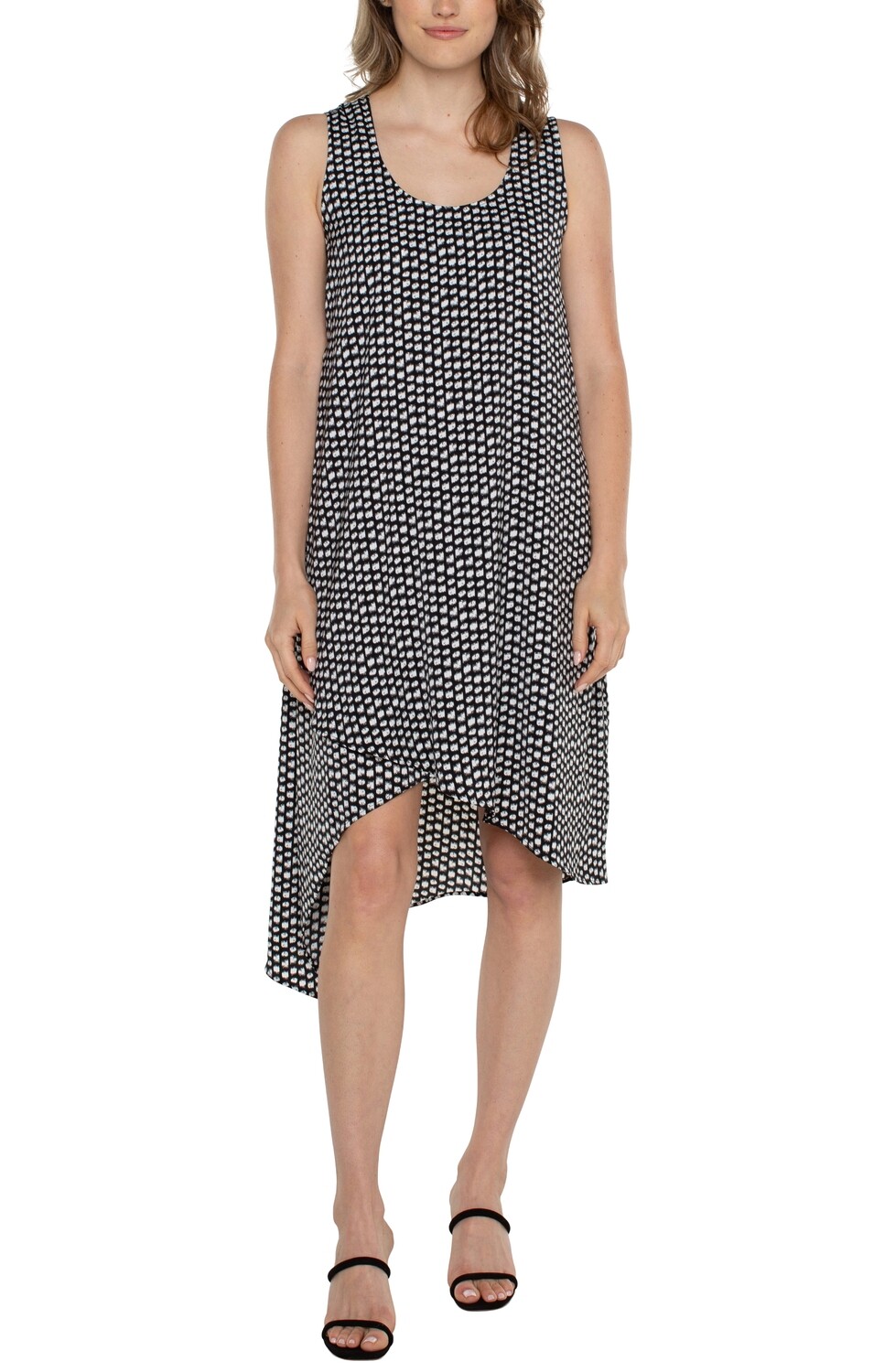 Liverpool Sleeveless &quot;U&quot; Neck Dress with Asymmetric Hem