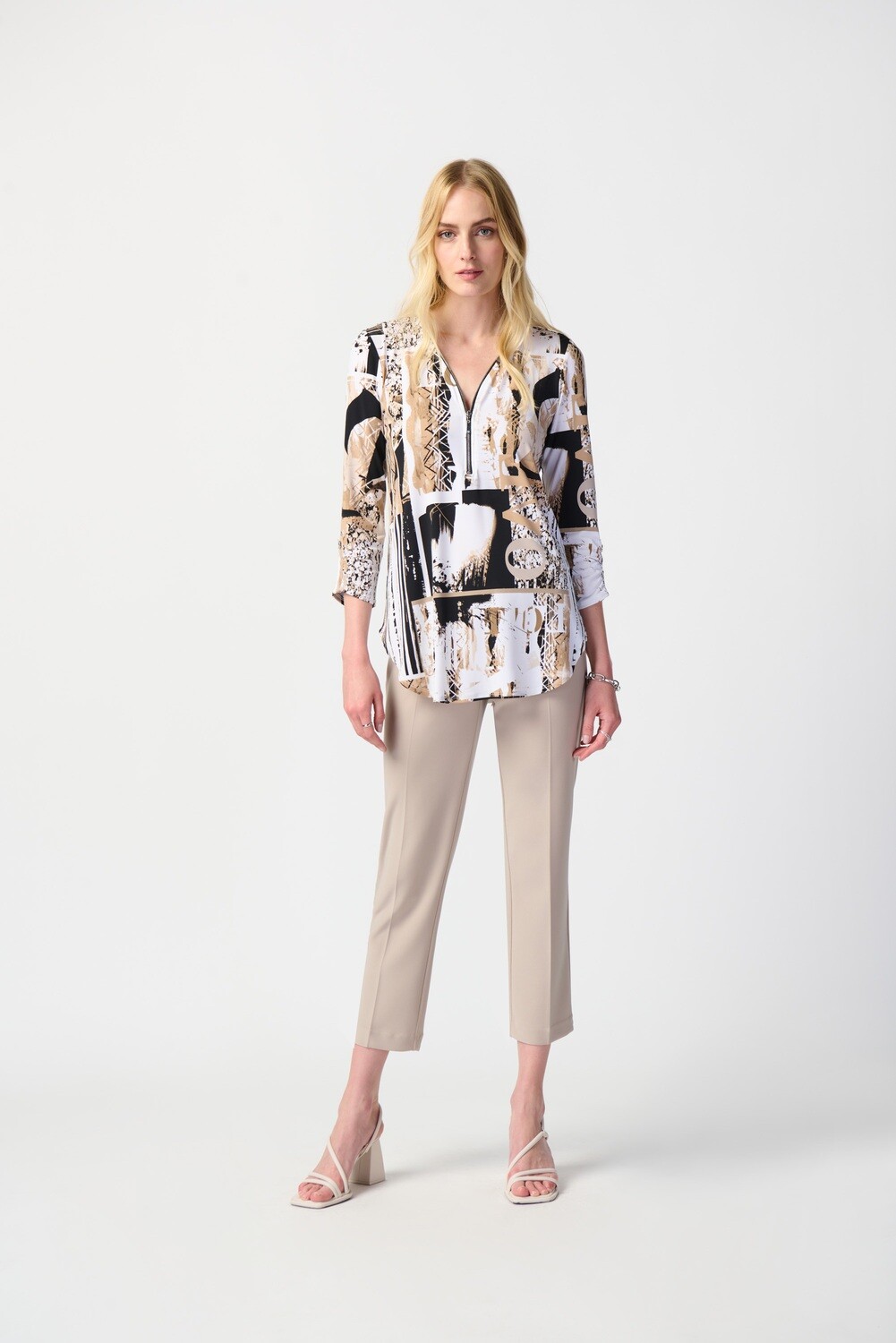 Joseph Ribkoff Patchwork Print Silky Knit Boxy Tunic