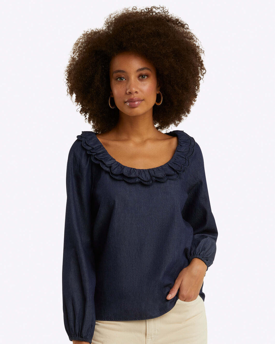 Draper James Reyna Long-Sleeve Top in Chambray