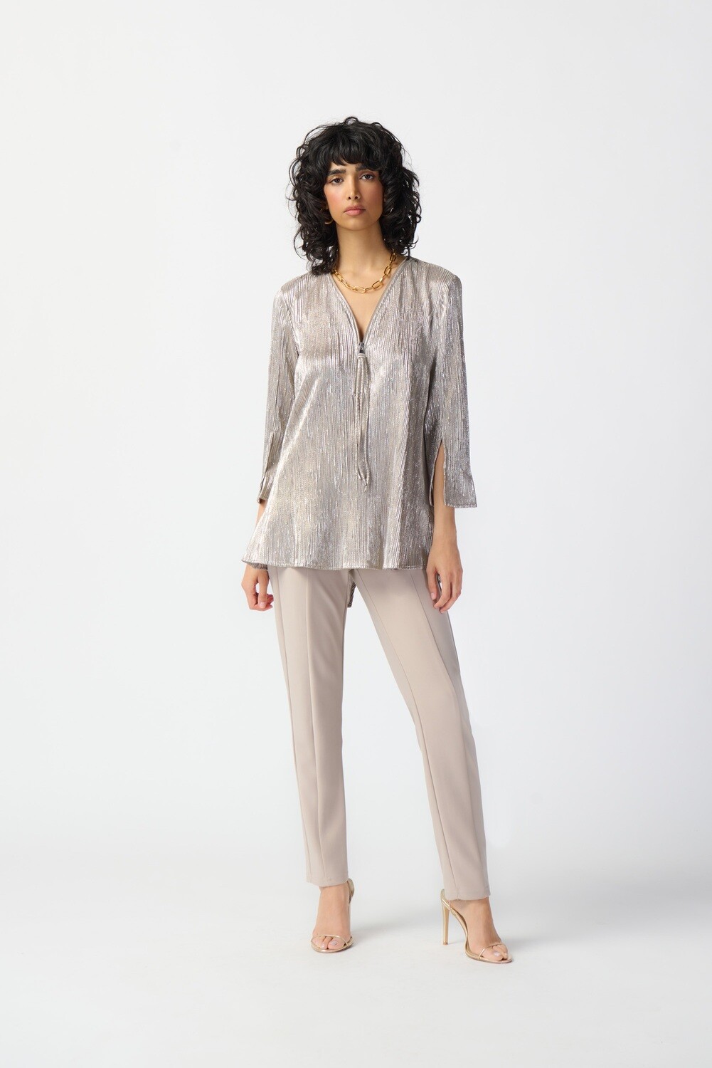 Joseph Ribkoff Novelty Knit Zipped Neckline Tunic