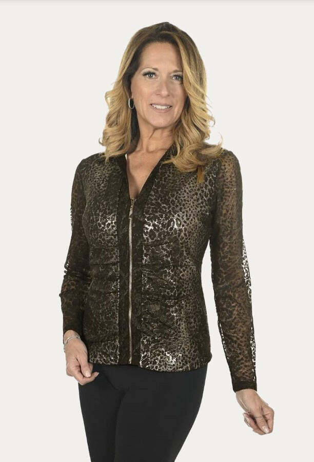 Frank Lyman Black/Gold Leopard Print Jacket Top