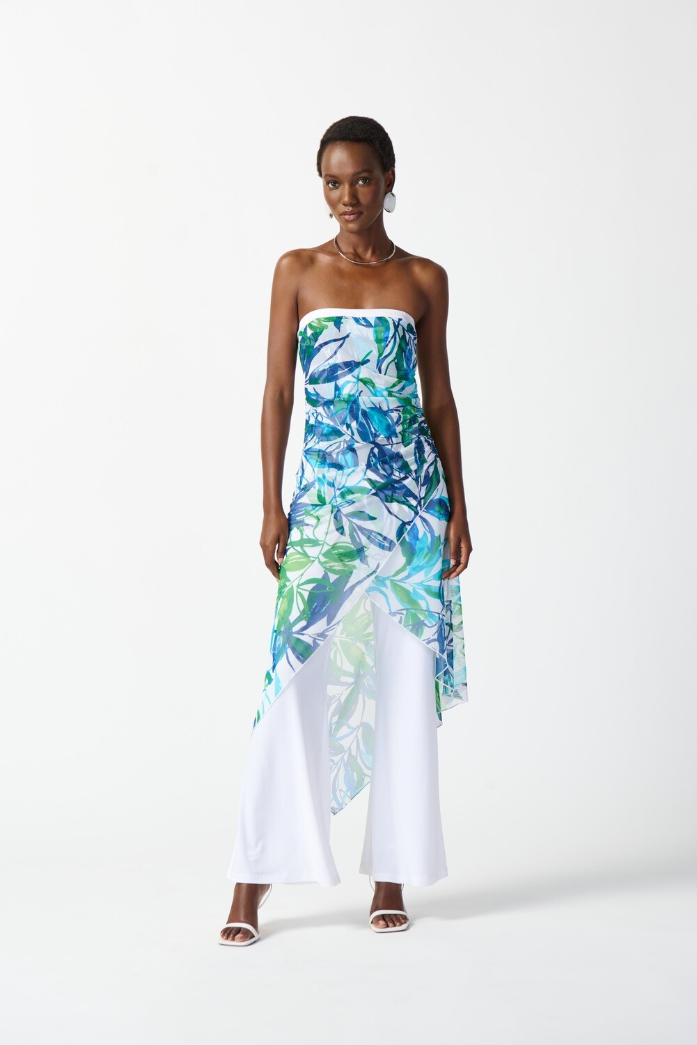 Joseph Ribkoff Mesh And Silky Knit Tropical Print Jumpsuit