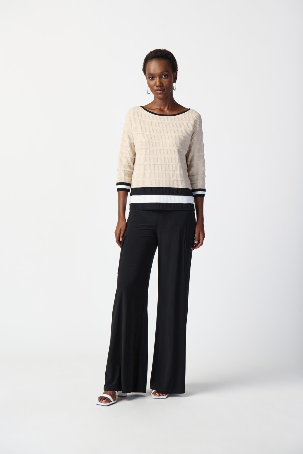 Joseph Ribkoff Striped Dry Yarn Viscose Blend Sweater
