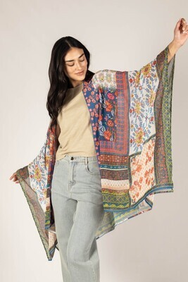 Before You Collection Hibiscus Contrast Print Kimono Cardigan
