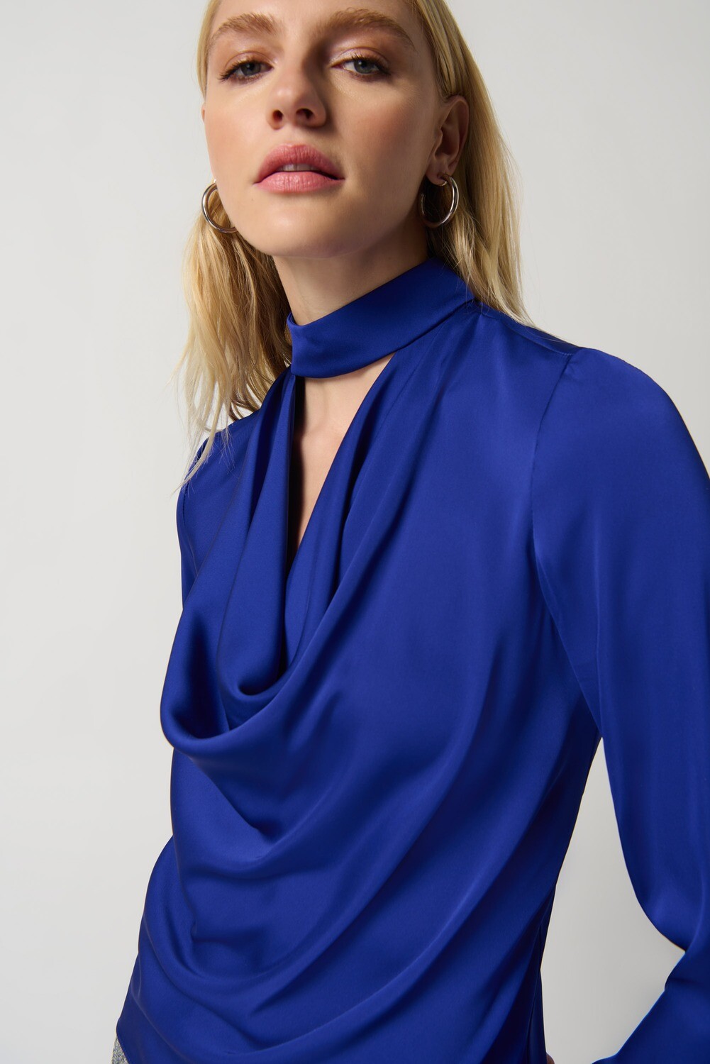 Joseph Ribkoff Satin Top With Mock Collar and Cowl Neckline