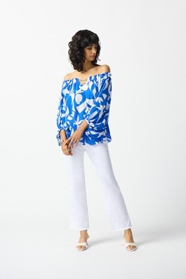 Joseph Ribkoff Georgette Abstract Print Off-the-Shoulder Top