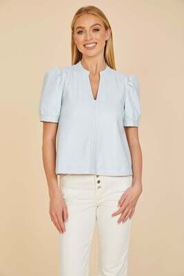 Dolce Cabo Faux Leather Puff Sleeve Top with Split Neckline