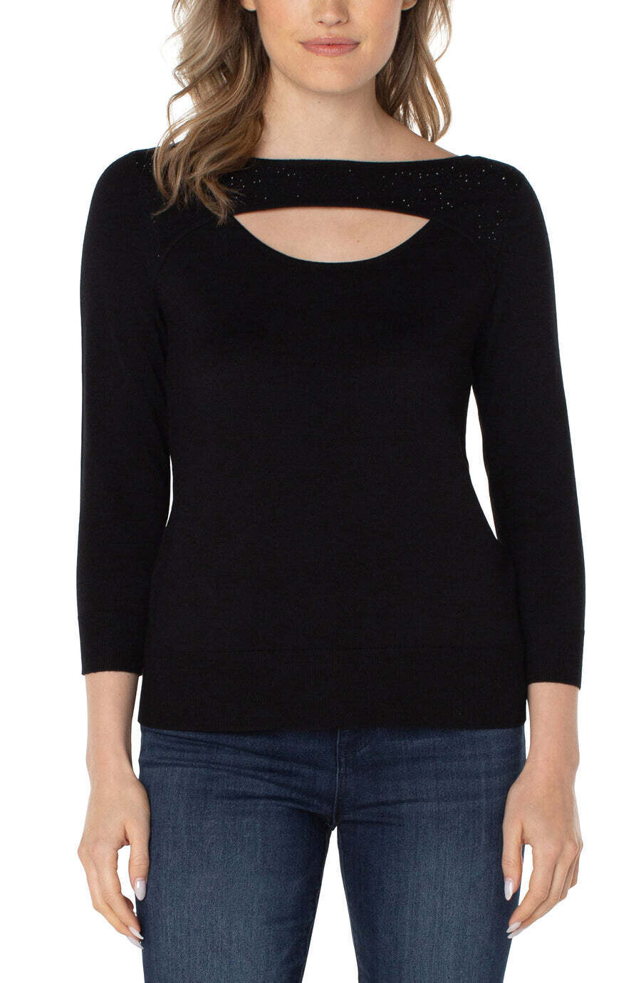 Liverpool 3/4 Sleeve Sweater w/ Rhinestones