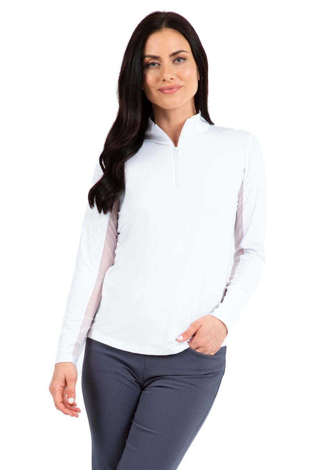 Ibkul Solid Long Sleeve Mock Neck Top