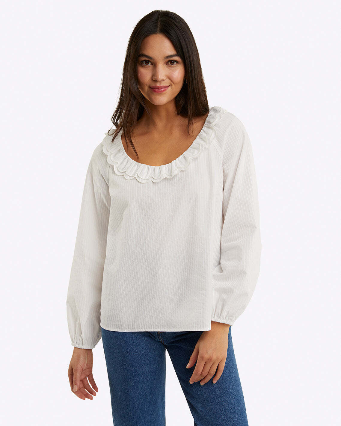 Draper James Reyna Long-Sleeve Top in Textured Shirting Stripe