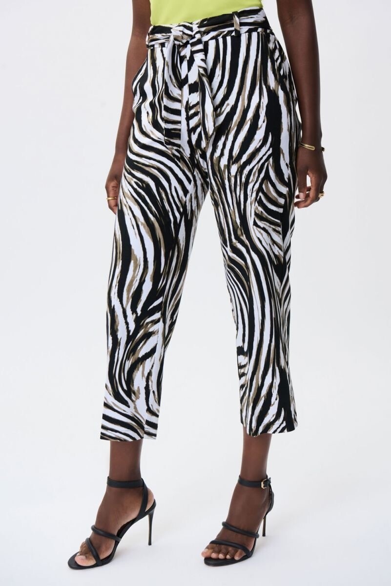 Joseph Ribkoff Zebra Print Belted Pull On Cropped Pants, Color: Van/Multi, Size: 10