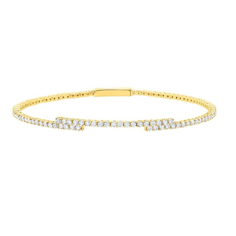 Crislu Medium 8&#39;&#39; Regal Flex Bangle With Clear Stones 18Kt Yellow Gold