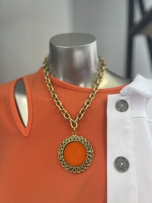 Yochi Gold Necklace w/ Orange Round Pendant