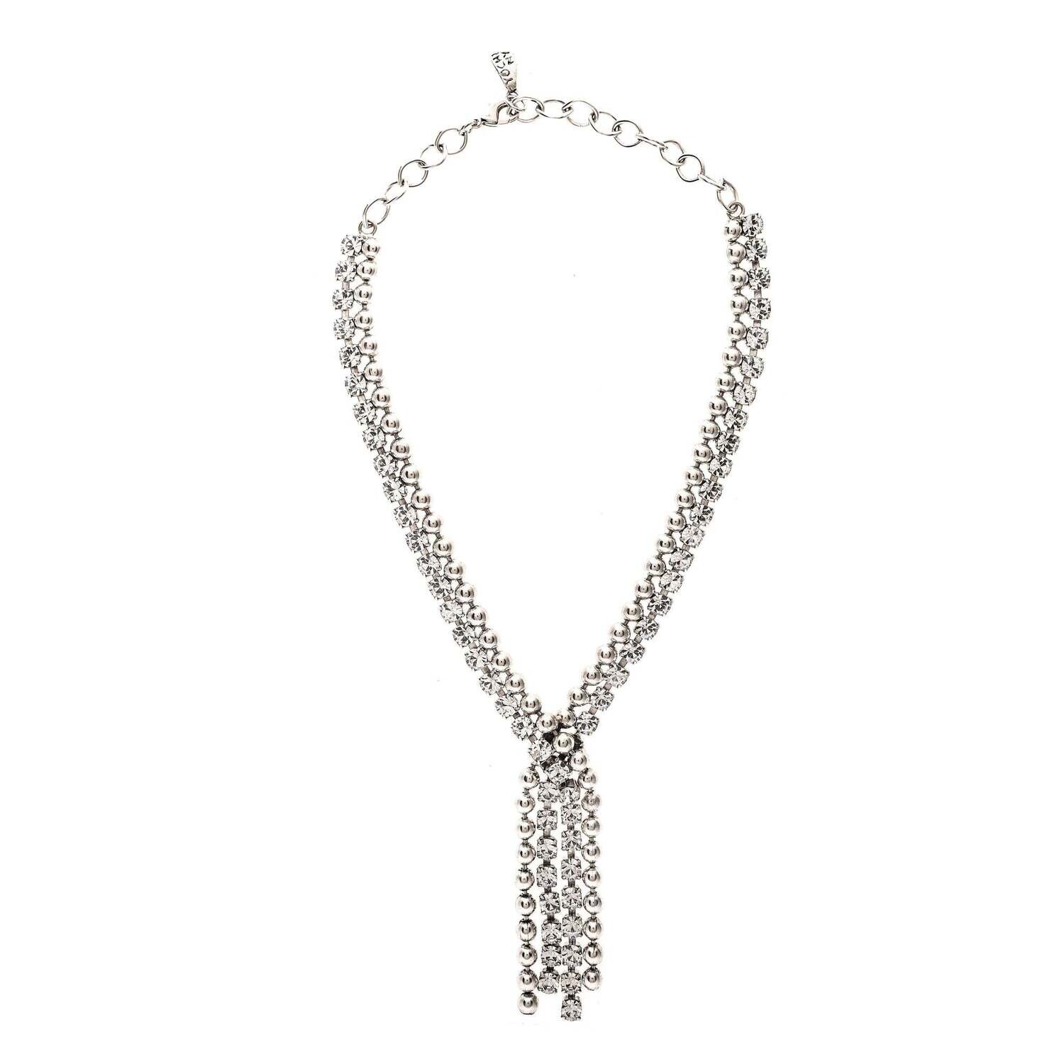 Yochi Silver Necklace with Cross Crystals