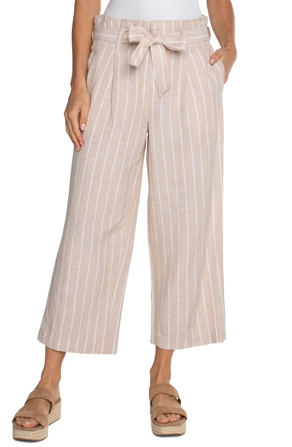 Liverpool pleated crop trouser w/ self belt
