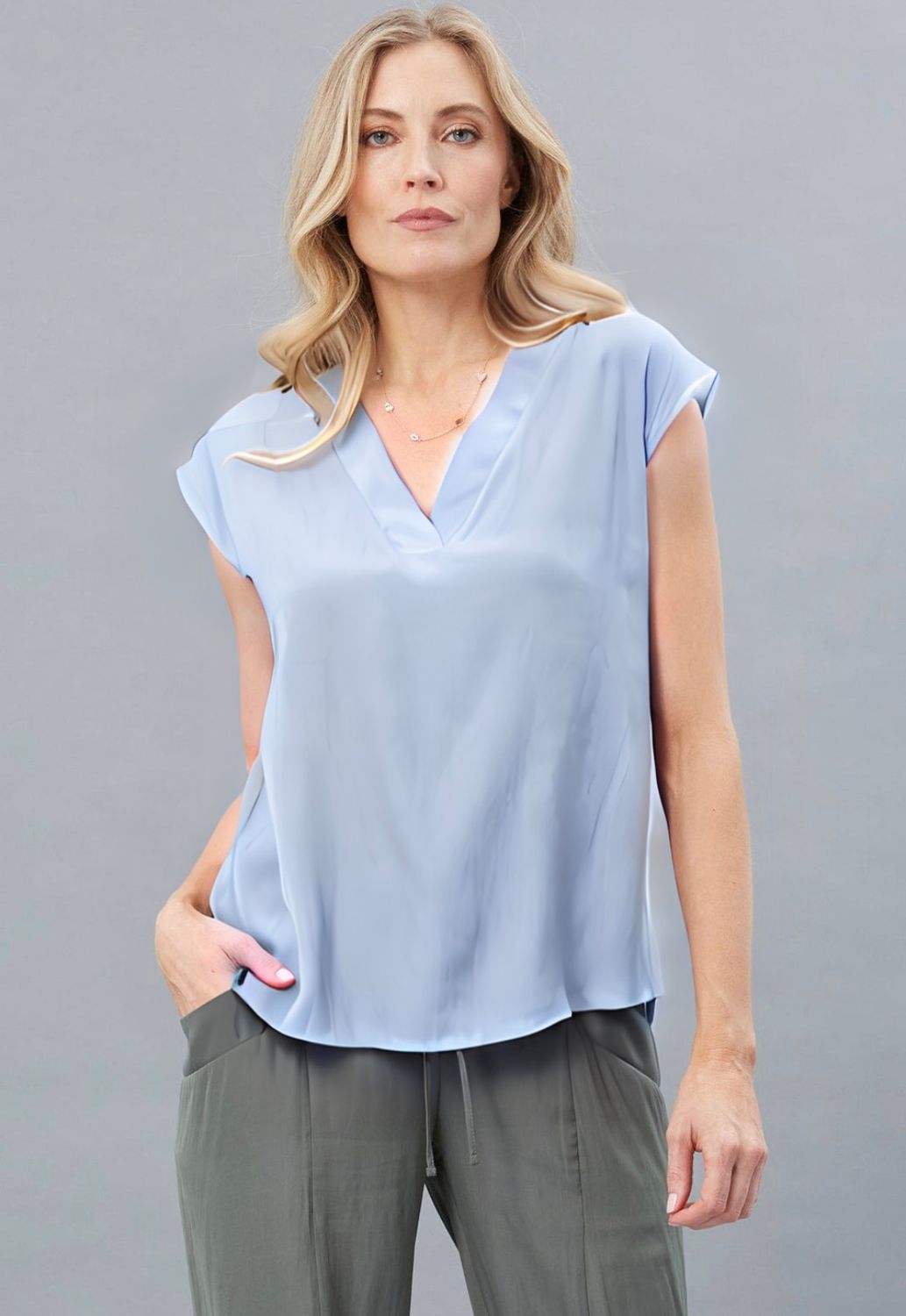 Lola &amp; Sophie D-Satin Tee, Color: Zen, Size: S