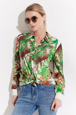 OOLALA Printed Button Front Shirt