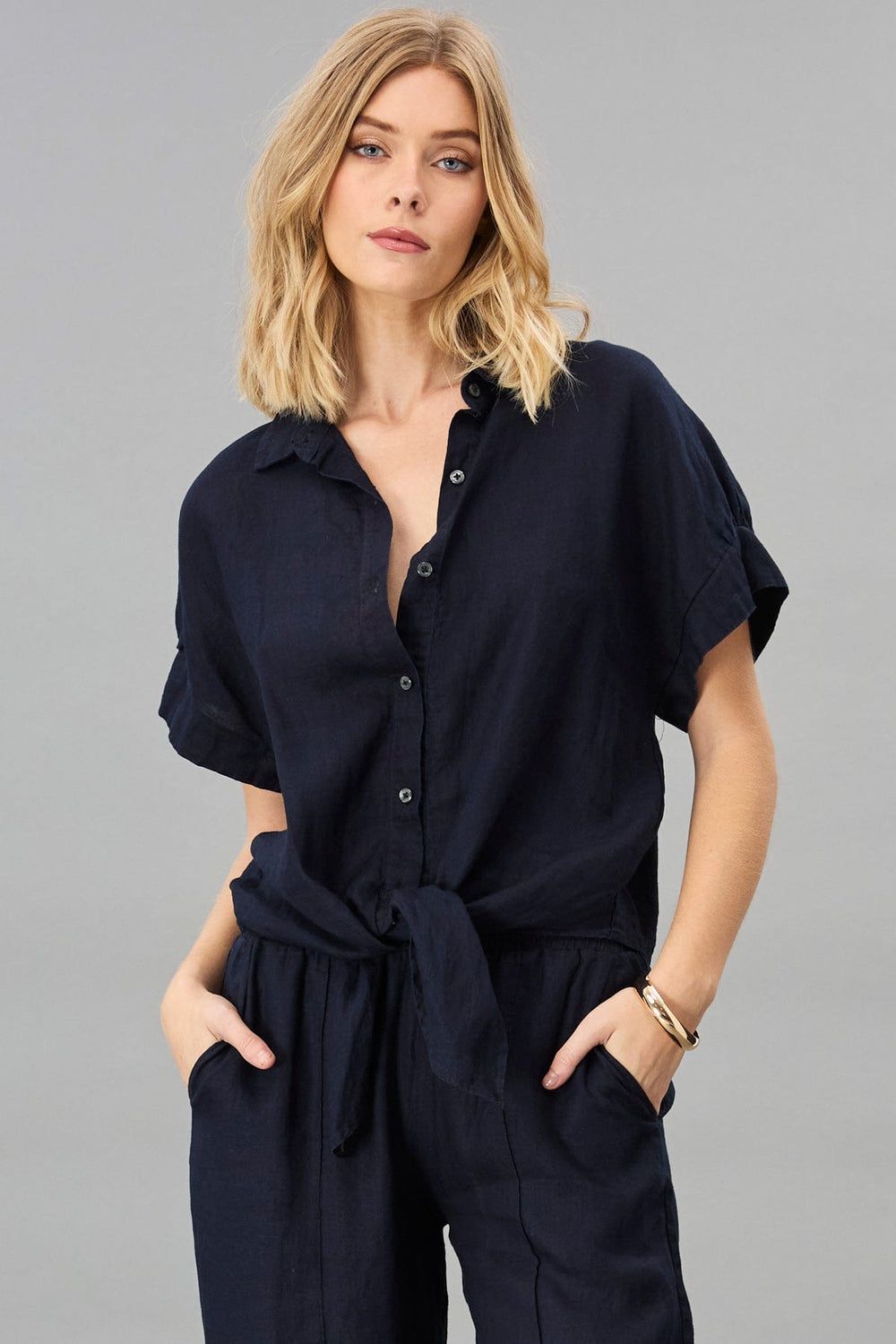 Lola &amp; Sophie Linen Tie Front Shirt